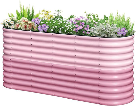 KING BIRD Raised Garden Bed 2.85 ft Tall 9 in 1 Galvanized Planter Garden Box Outdoor for Gardening, Deep Root Vegetables, Flowers 78.7X23.6X34.2 in, Pink