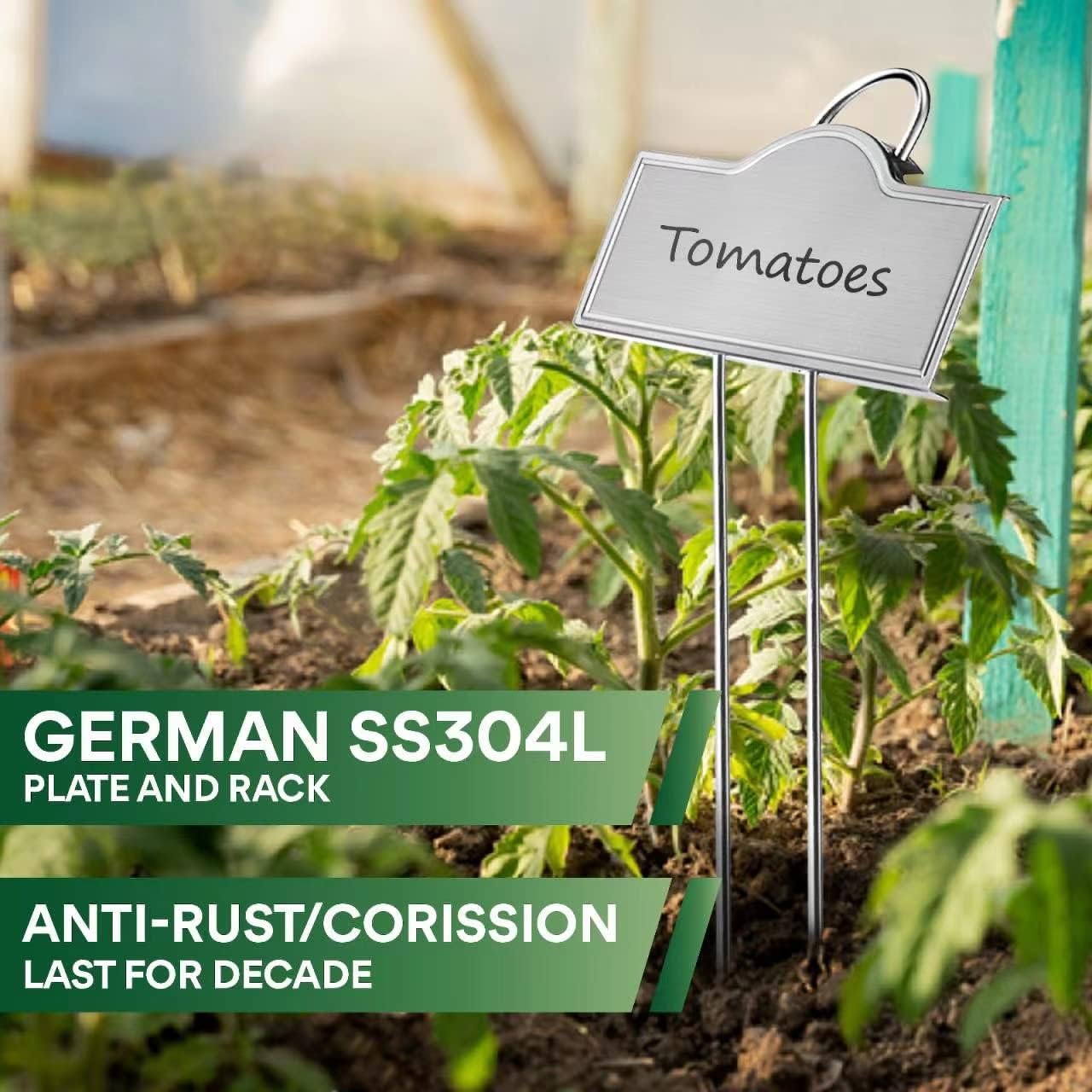 Stainless Steel 304 Plant Labels for Garden Outdoor | Metal Plant Markers Waterproof for Vegetables Herb Seedlings Flowers with 2 Pens | 25 Pack | Label Area 3.74'' x 1.39'' Height 10.75 Inch | Silver