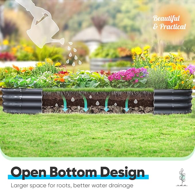 Quictent Galvanized Raised Garden Bed Kit, 8x4x1 ft Oval Metal Planter Box for Vegetables, Rubber Strip Edging Included (Dark Gray)