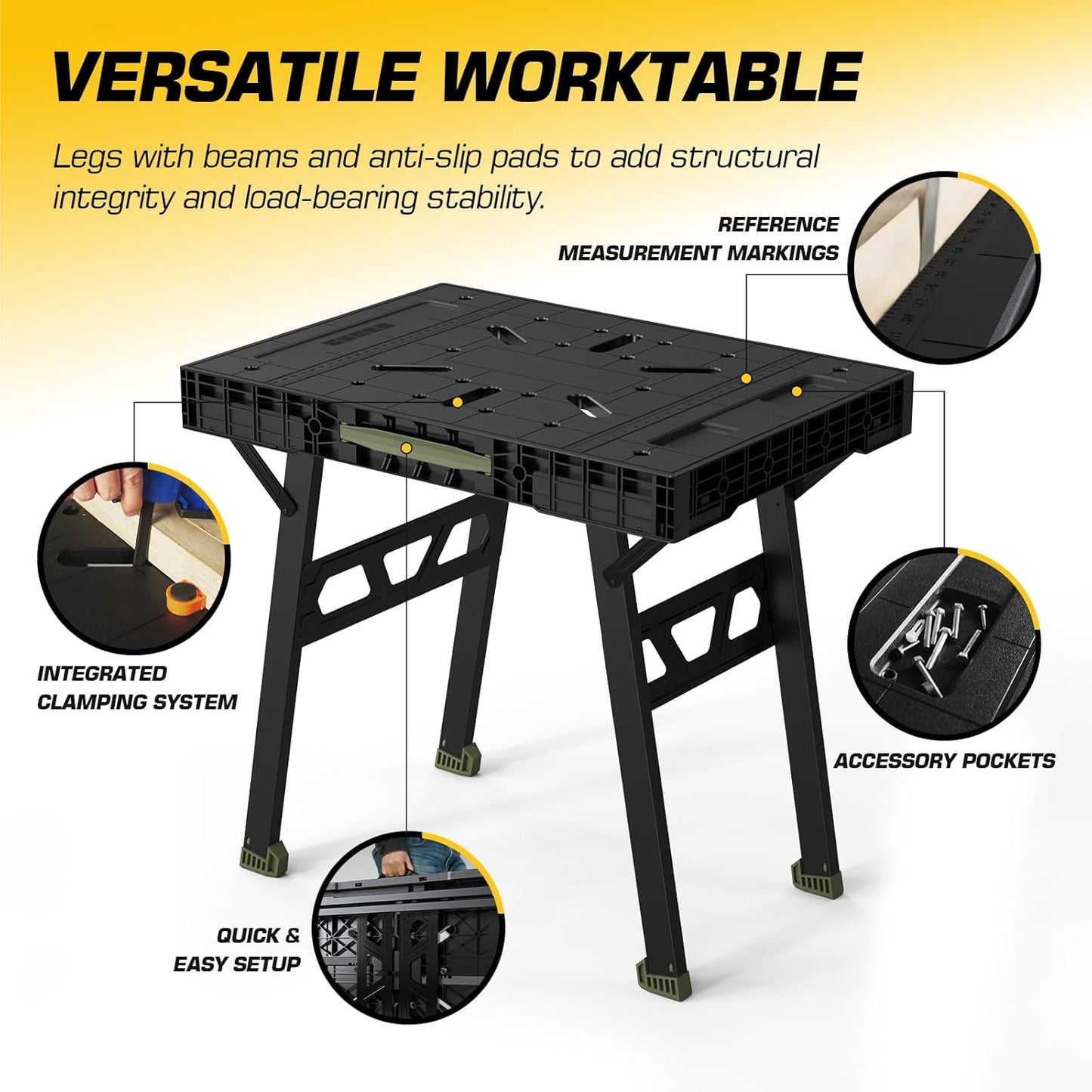 Express Folding Work Table, Easy Setup Portable Folding Work Table & Portable Folding Workbench, 34" W x 25" D x 31" H Lightweight Versatile Clamping Worktable for Garage/Wood Shop (Green)