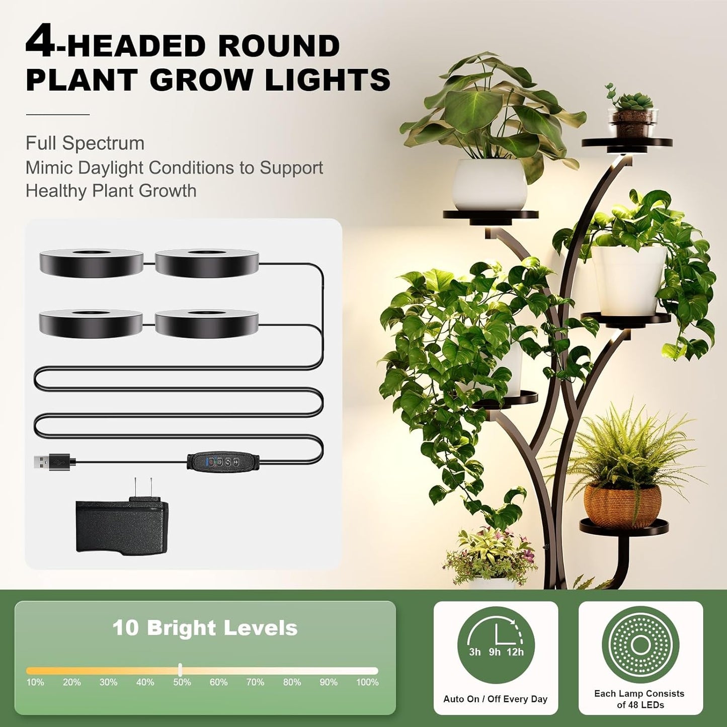 70" Tall Plant Stand Indoor with Grow Lights - Aesthetic 9-Tier Plant Holders for Multiple Plants - Large Curved Metal Flower Display Stand, Corner Plant Shelf for Living Room Home Gardening Decor