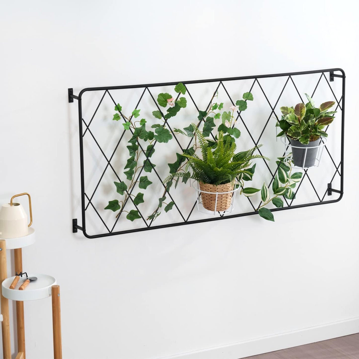 MyGift 50"x24" Wall Mounted Garden Trellis, Black Metal Lattice Panels for Outside, Hanging Lattice Support Frame for Outdoor or Indoor Climbing Plants, 1 Panel