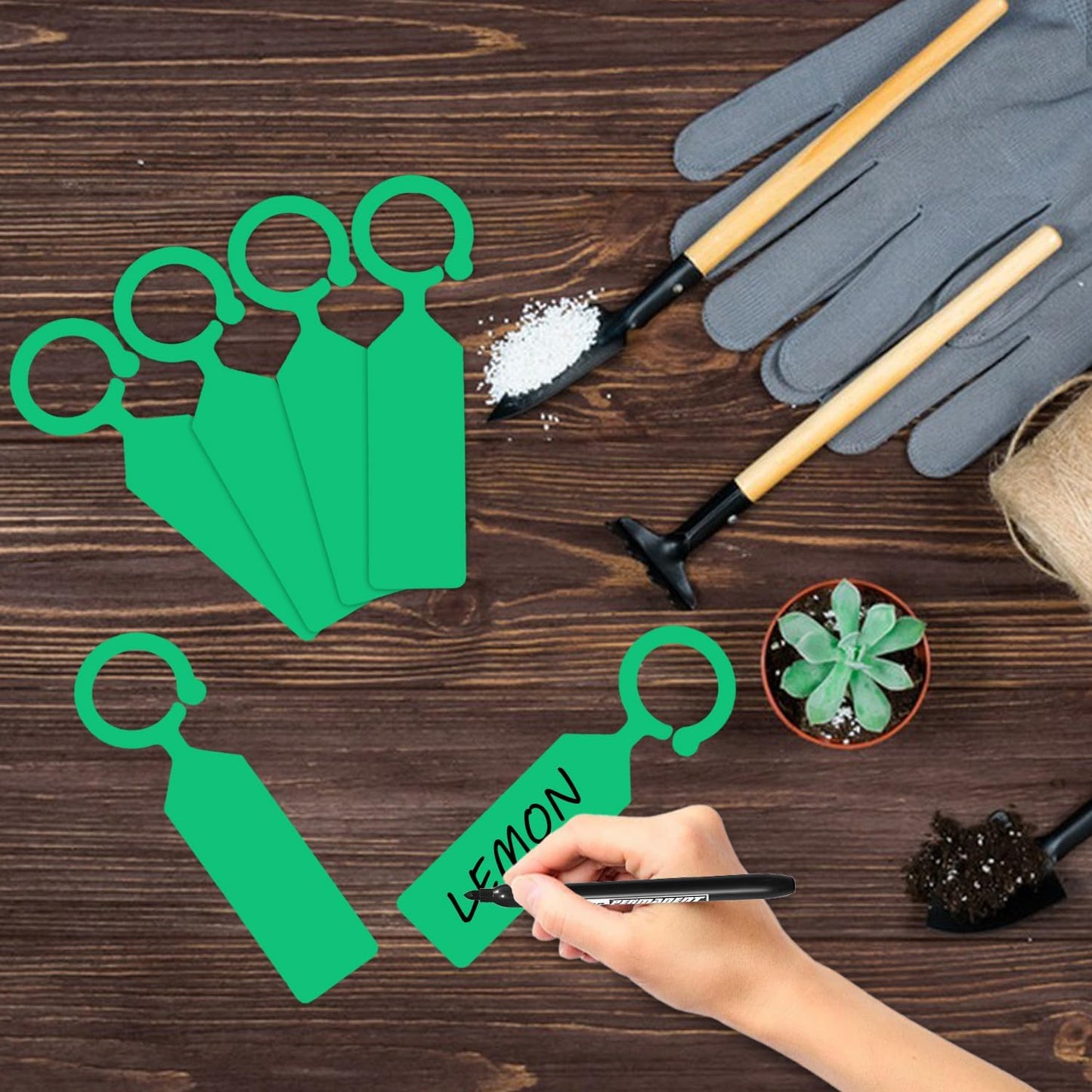 Plant Labels Yuanling 100Pcs Plastic Waterproof Plant Tree Tags Nursery Garden Markers for Indoor Outdoor Gardening Plants Vegetables Flowers Potted (Green Color with 1 Marker Pen)
