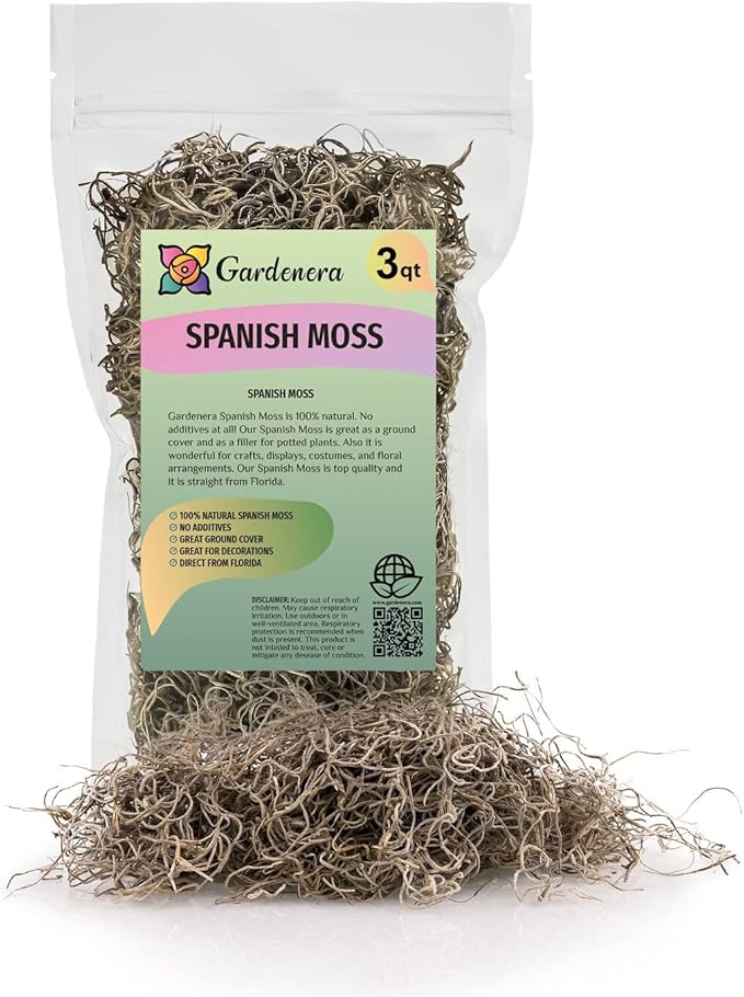 Premium Natural Spanish Moss | Natural Preserved - Great Ground Cover - Filler for Potted Plants - by GARDENERA - 3 Quart Bag
