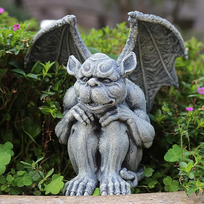 OwMell Gargoyle Statue Garden Guardian Sculpture Figurine Gothic Indoor Outdoor Garden Decor Statue 7 Inch - Sitting