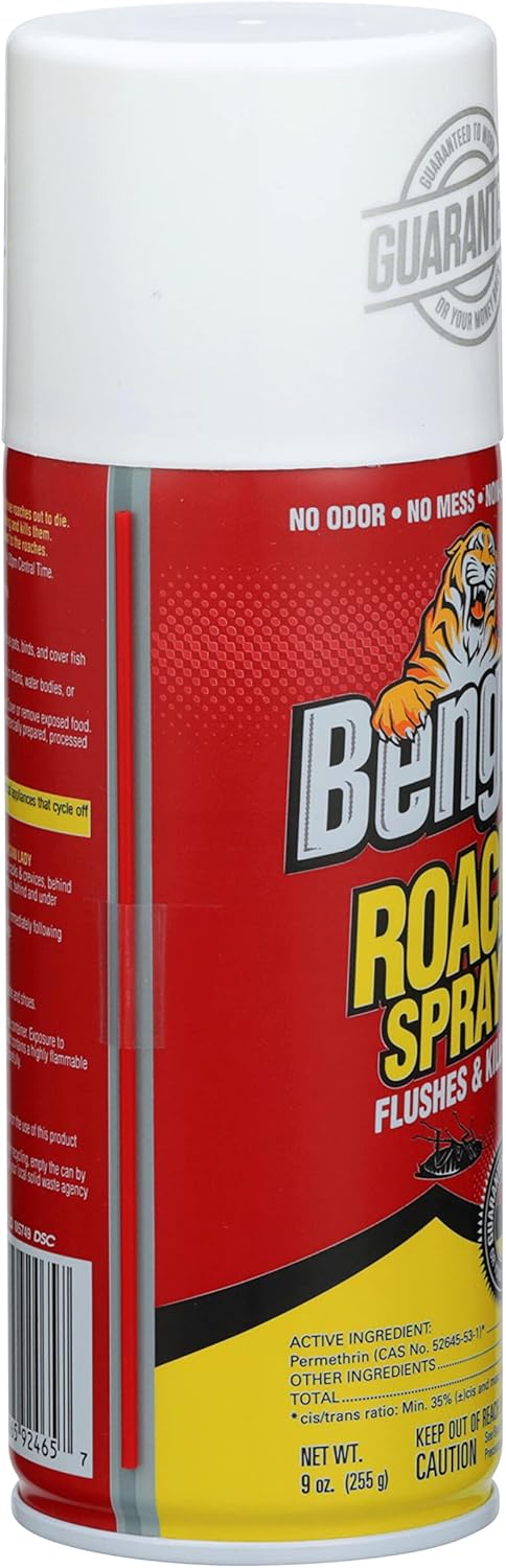 Bengal Roach Spray, Odorless Stain-Free Dry Spray, 3-Count, 9 Oz. Aerosol Cans