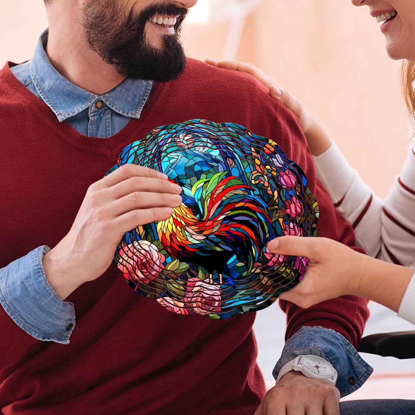 Rooster Yard and Garden Wind Spinner, Unique 3D Hanging Rooster Wind Spinner