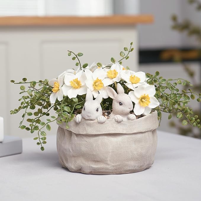 Newman House Studio Spring Bunny Flower Pot Easter-Decor - Decorative Garden Pots Cactus-Succulents Bunny Flower Pots Indoor Outdoor Plant Pots for Home Farmhouse Décor 7.5 * 7.4 * 6.1 Inch