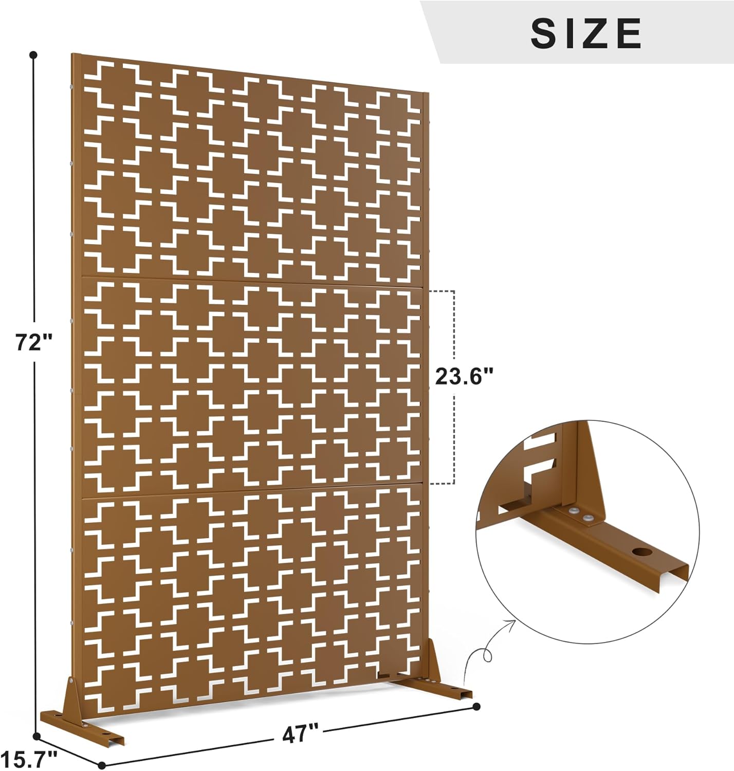 Metal Privacy Screen Outdoor 72" H×47" W,Freestanding Decorative Privacy Screen for Balcony Yard&Garden,Privacy Fence-Brown&Square