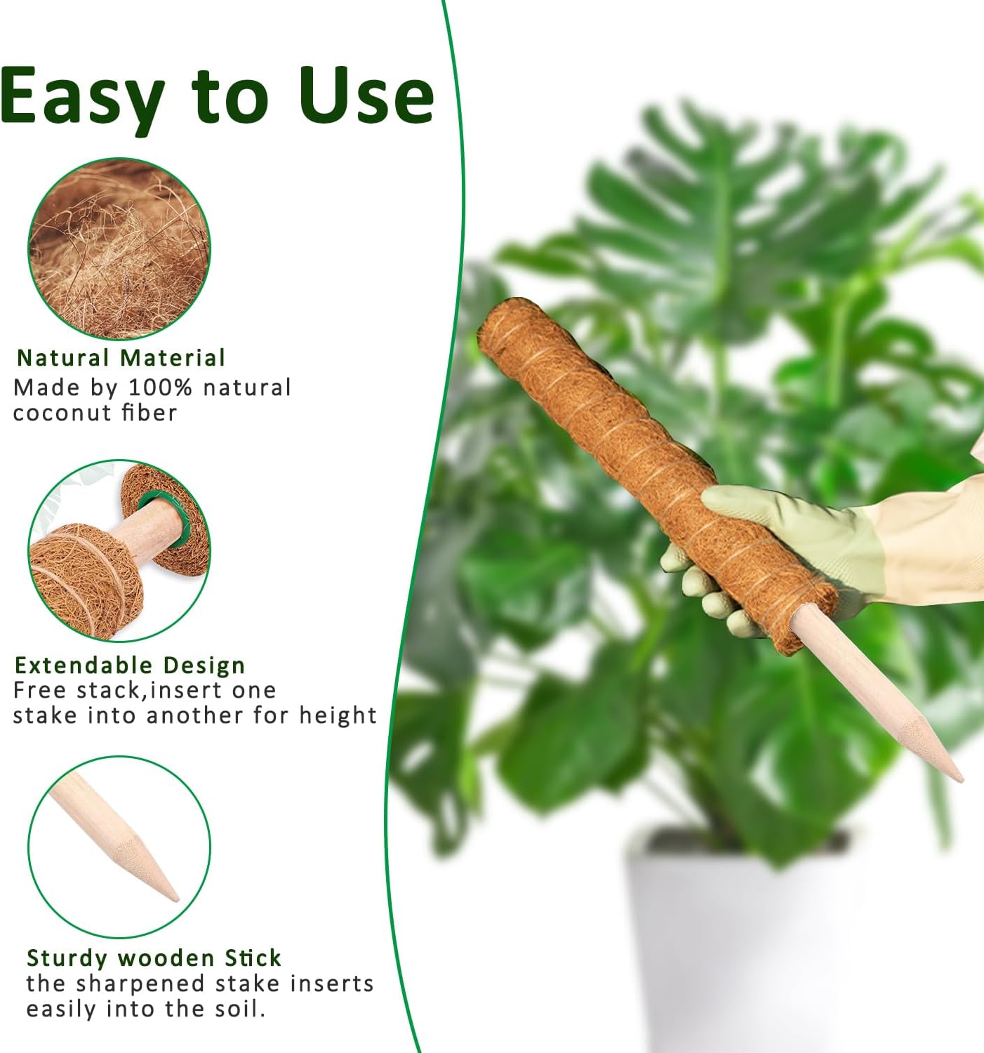 Moss Pole, 4 Pack 17Inch Monstera Plant Support for Climbing Plants Accessories Indoor -Stackable Moss Poles Plant Support Stakes -Coir Plant Pole Sticks for Potted Plants -Pothos, Tall Plant Trellis