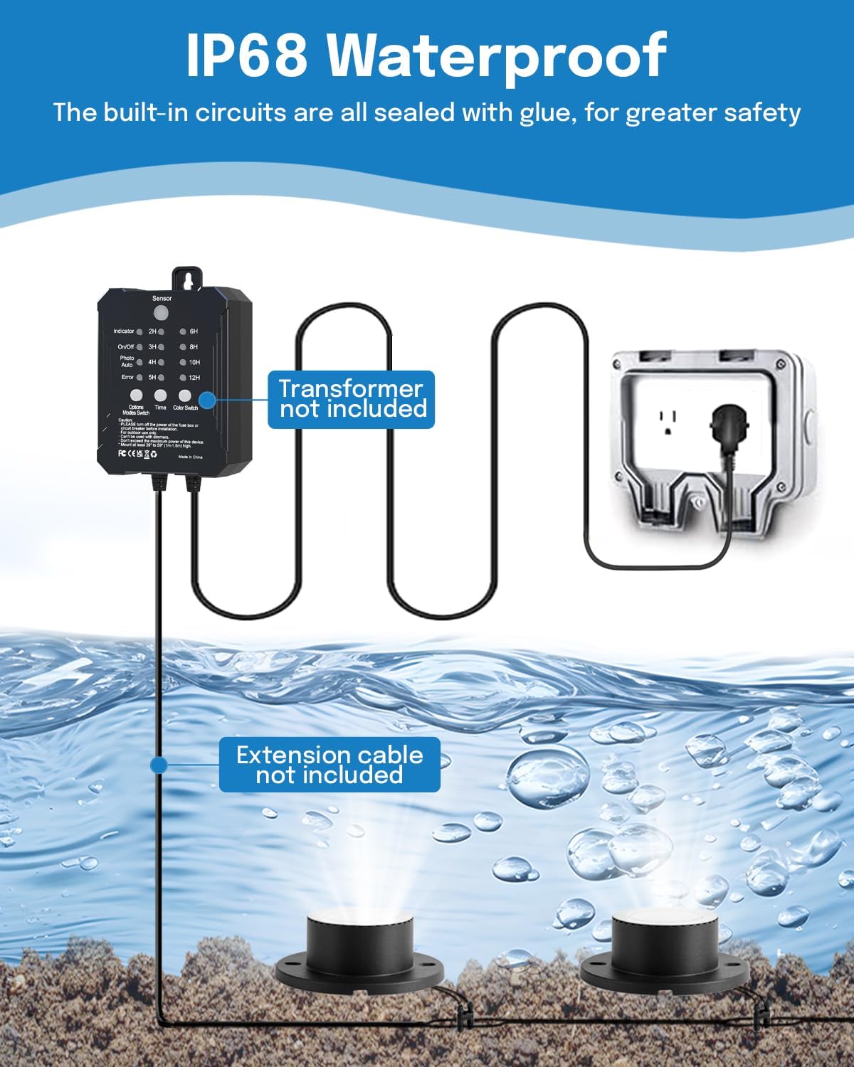 HIBOITEC Pond Lights 3W LED IP68 Waterproof Underwater Lights with UL Cord Day White 4000K Low Voltage Landscape Lighting for Fountain Pool Compatible 12-24V AC/DC 4Pack