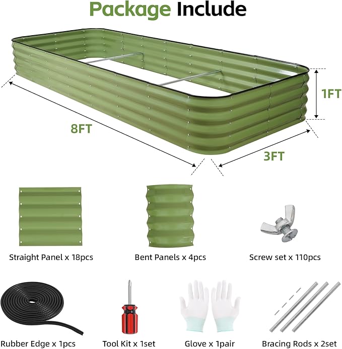 GoCampDriect 6IN1 Raised Garden Bed - 8x3x1ft Galvanized Raised Garden Boxes Outdoor Corrosion Resistant | Variable Shape 9x2x1ft Metal Raised Garden Beds for Planting Vegetable, Fruits,Flower