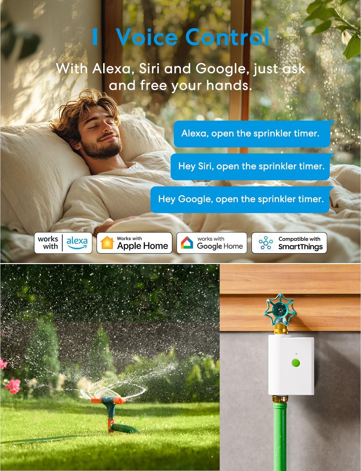 meross WiFi Water Timer for Garden Hose, Smart Hose Timer with Brass Inlet & Outet, WiFi Sprinkler Valve Work with Apple Homekit, Alexa & Google Assistant, Smart Rain Skip for Lawn, Garden & Yard