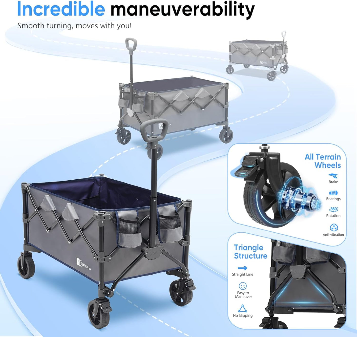 Collapsible Foldable Wagon Cart with 330lbs Weight Capacity, Heavy Duty Folding Wagon Cart with Big All-Terrain Wheels & Drink Holders. Gray