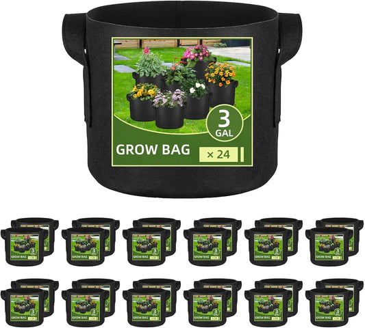 24 Pack 3 Gallon Grow Bags, Heavy Duty Thickened Aeration Fabric Pots with Handles for Vegetable/Flower/Plant