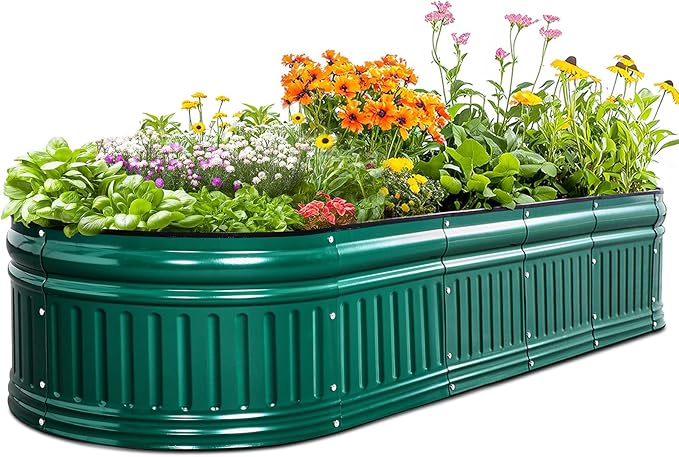 KING BIRD Raised Garden Bed Kit 2025 Upgraded Modular DIY Galvanized Planter Garden Box Outdoor for Gardening, Vegetables, Flowers, Elegant Roman Column Design, 71x24x12 in, Dark Green