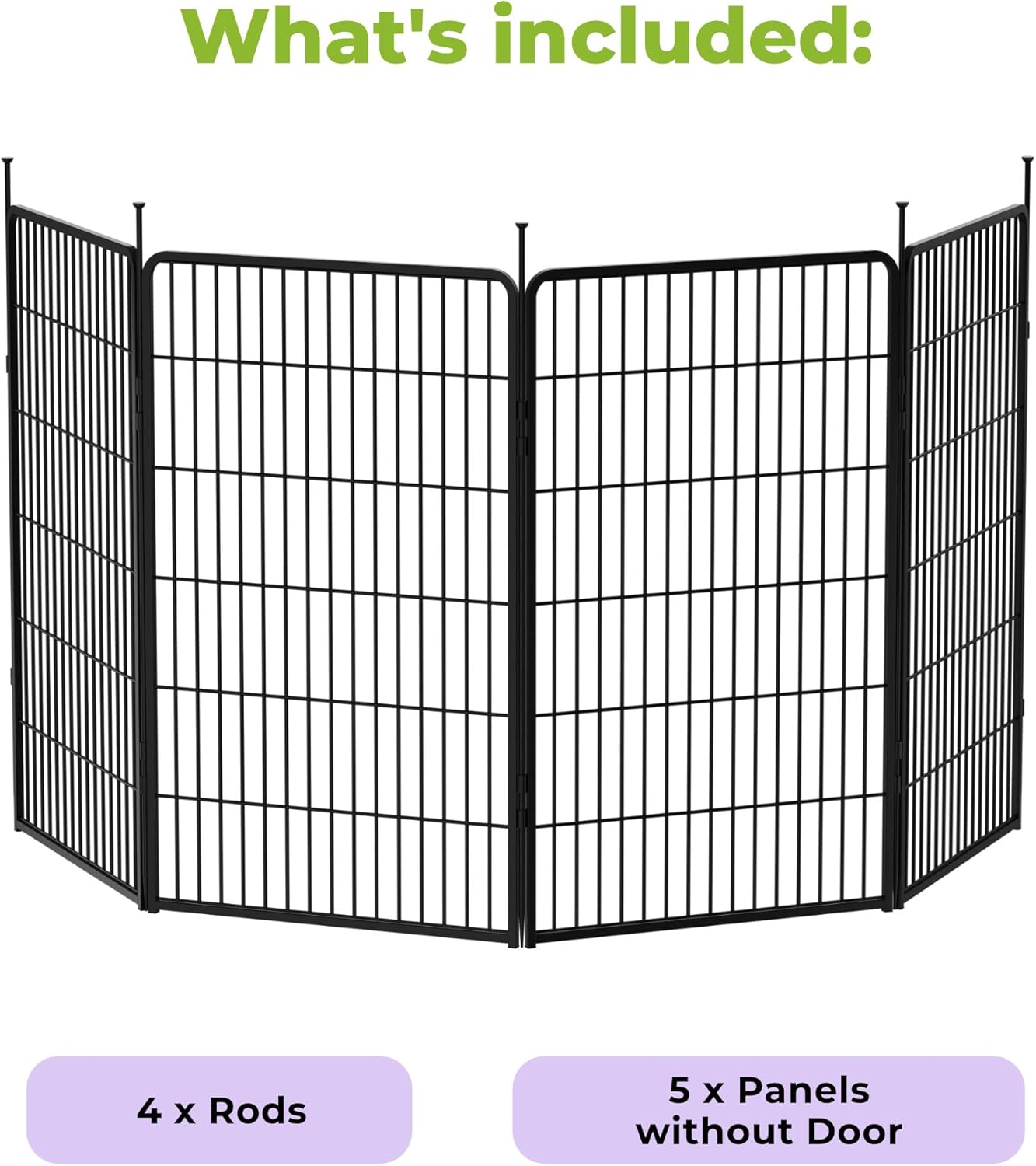Doorless Garden Fence 45 in(H) x 8.9 ft(L) 4 Panels, Heavy Duty Metal Animal Barrier Fence, No Dig Fence for Dogs, Rabbit Fence for Garden, Black