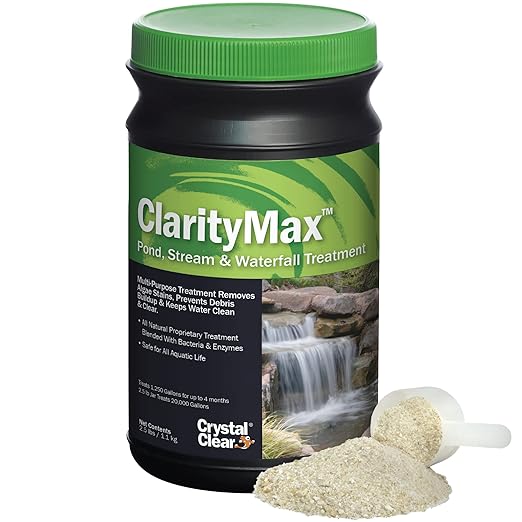 CrystalClear ClarityMax, All-in-One Pond Clarifier Treatment, All-Natural Beneficial Bacteria & Enzymes Provide Max Clarity, Koi Fish & Pet Safe, Algae Stain Remover, Crystal Clear Water Garden 2.5LB