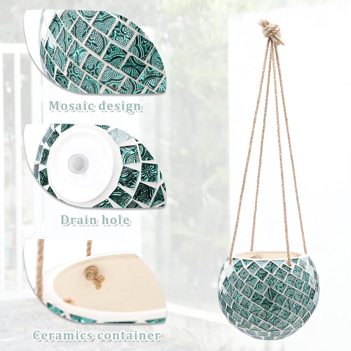 Ceramic Hanging Planter Mosaic Hanging Flower Pot Small Plant Pot for Indoor Plant Disco Ball Planter with Drainage