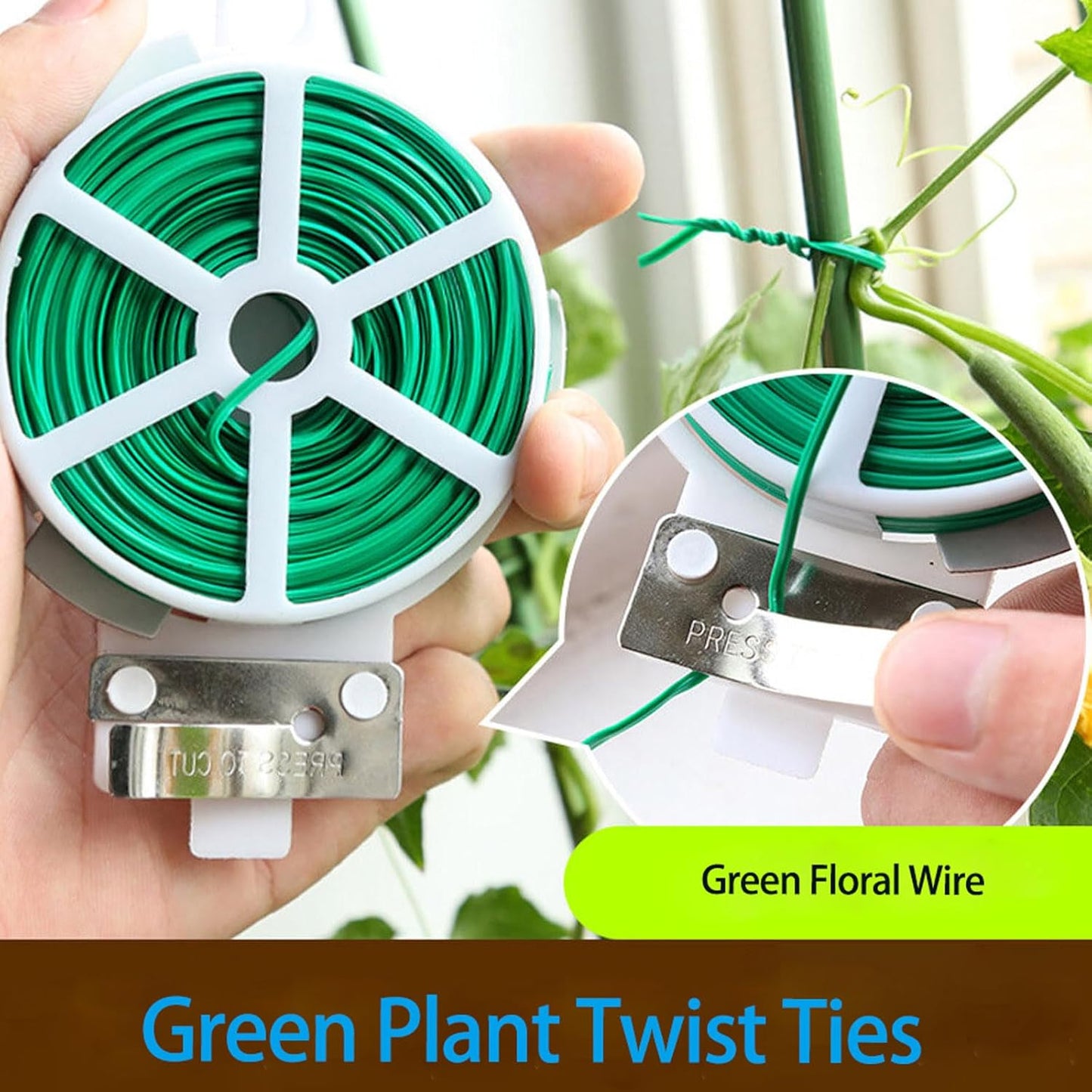 JEUIHAU 6 Reels 328 Ft Green Plant Twist Ties, Green Floral Wire,Plastic Coated Metal Wire Twist Ties with Cutter, Flexible Gardening Wires for Flowers, Vines, and Climbing Plants Suppor