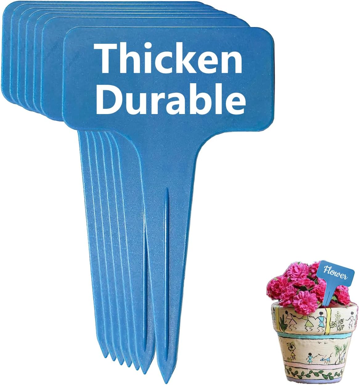 Blue Thick Plant Garden Labels, Plastic T-Type Nursery Markers Tags(100 Pcs)