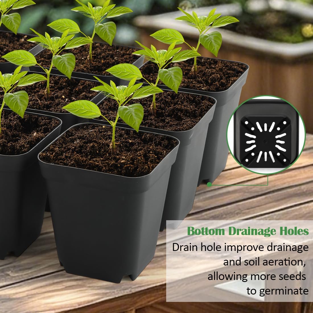 3.15 inch (8CM) Square Nursery Pots 100 pcs, Sturdy Seedlings Trays 5 Pcs, Seeds Starter Germination Tray, Microgreening Planter Nursery Propagation 5 Sets