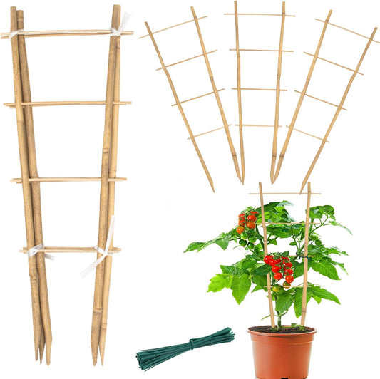 Bamboo Trellis 16" Ladder Vertical Gardening Plant Trellis for Climbing Plants Orchid Monstera and Indoor Potted Plants-6 Pack