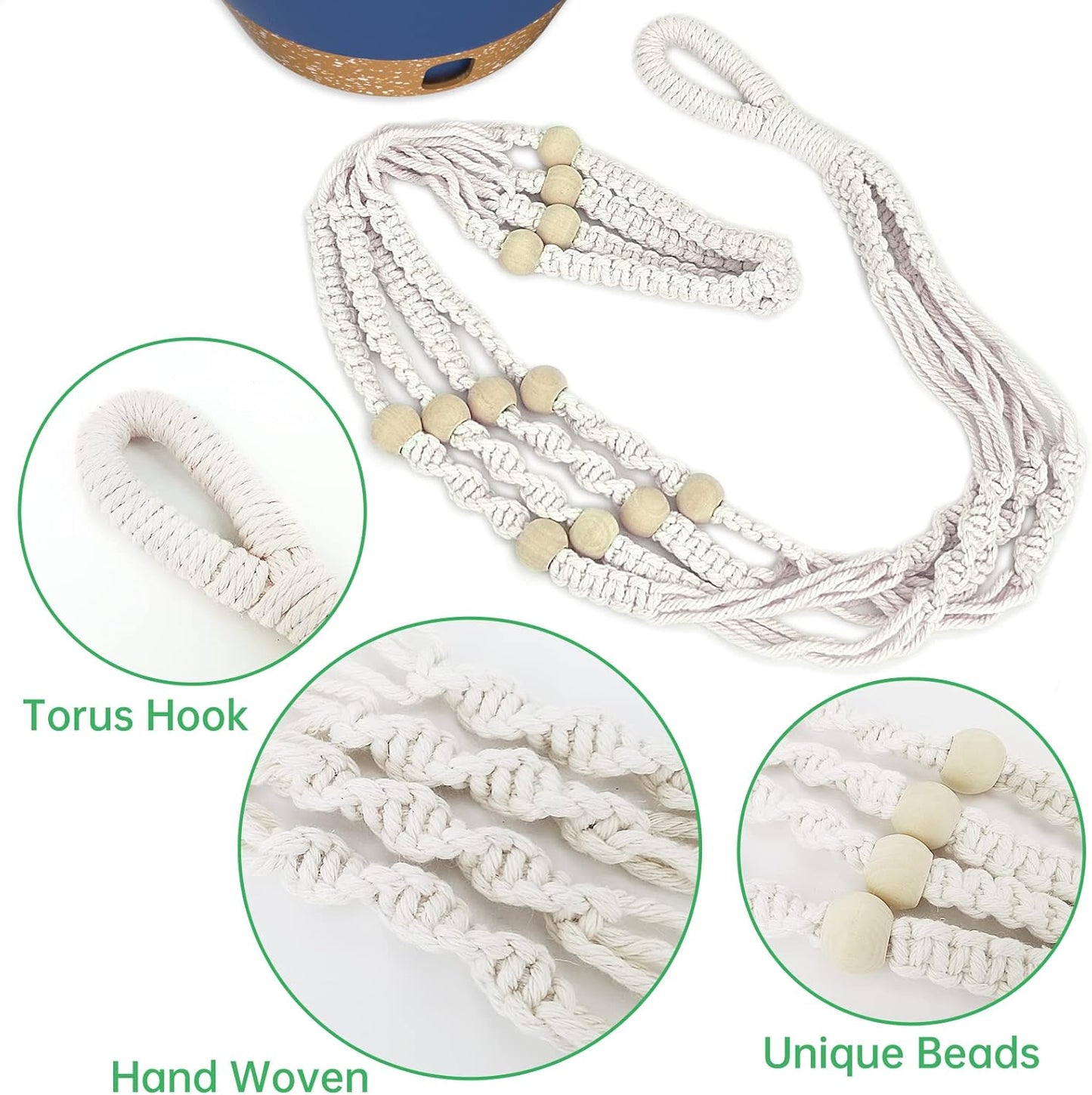 ZMTECH 2 Pack 10 Inch Blue Hanging Planters with Macrame Plant Hanger for Indoor and Outdoor Plants, Self Watering, Drainage Hole, Visible Level Tray