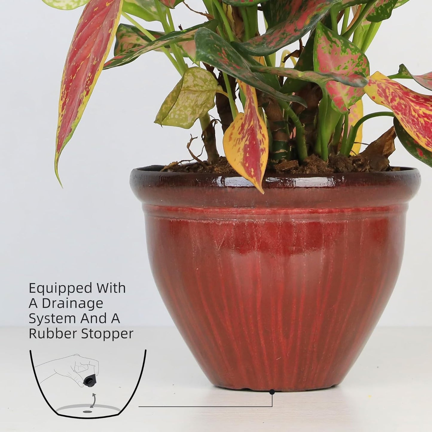 Worth Garden 8-Inch Dia. Round Red Plastic Planters with Drain Holes, 5.9-Inch Height - 2-Pack Glossy Finish Bell-Shaped Plant Pot – Lightweight Indoor/Outdoor Flower Pots