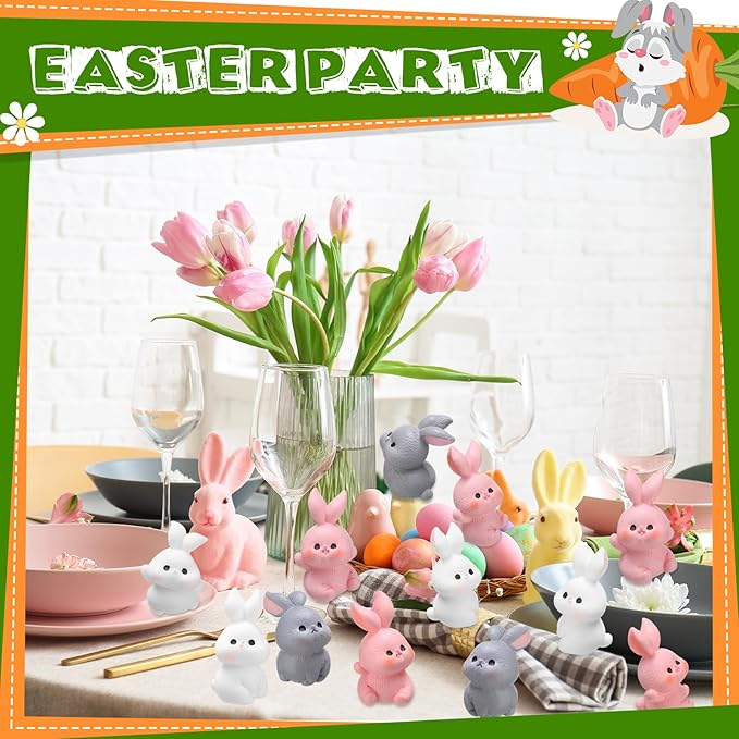Marsui 100 Pcs Bunny Miniatures Figurines Rabbit Miniature Accessories Easter Garden Landscape Garden Rabbit for Easter Garden Accessories Dollhouses Decoration(Funny Rabbit)