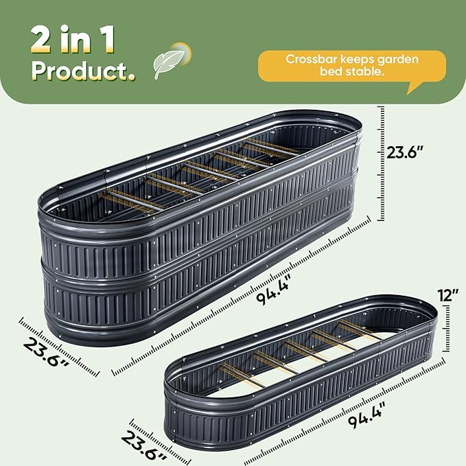 KING BIRD Raised Garden Bed Kit 2025 Upgraded Modular DIY Galvanized Planter Garden Box Outdoor for Gardening, Vegetables, Flowers, Elegant Roman Column Design, 94x24x24 in, Dark Grey