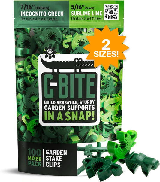 Plant Mixed Color & Size Support Clips | Tomato Cage Connectors for Trellis, Garden Stakes, Wire Fence, Climbing Plants, Vine, Gardening Protection | 50 Lime (5/16") + 50 Green (7/16")