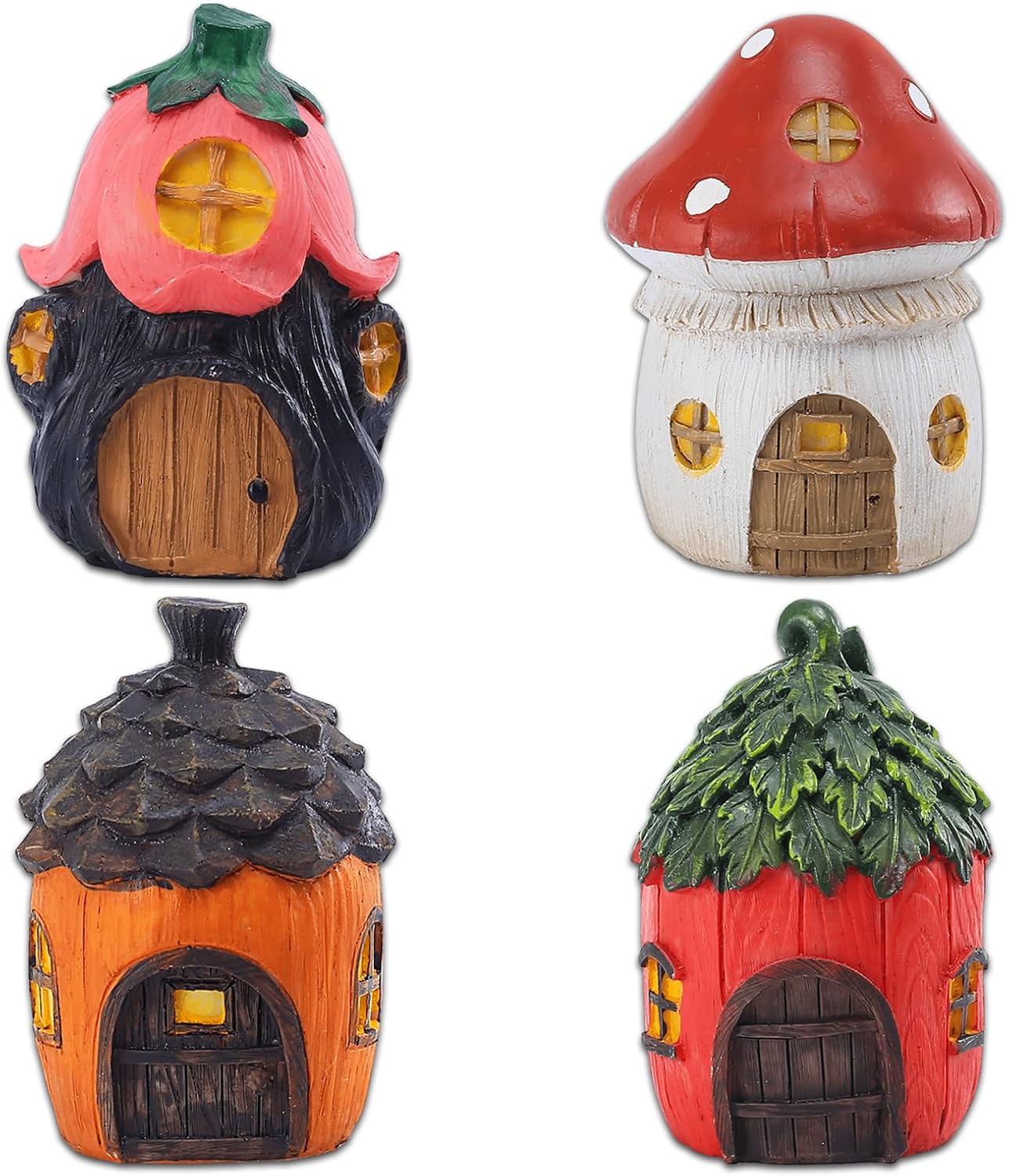 4Pcs Miniature Fairy Garden House, Mini Mushroom Cottage House, Fairy Accessories for Micro Landscape, Garden, Yard, Patio, Outdoor, Decorations, Gifts