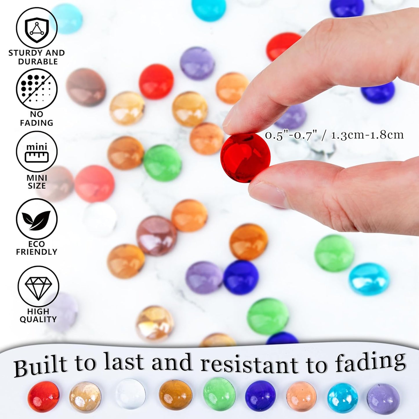 Meschett 50PCS Mini Glass Gems,Red Mancala Stones Flat Bottom Marble Beads for Home Decorative Art Craft Vase Filler(0.5"~0.7")