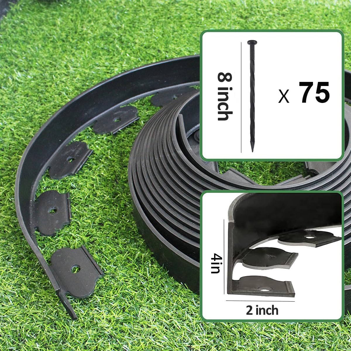 49FT Landscape Edging, 4 in Tall Garden Edging Borders with 75 Spikes,Flexible No Dig Lawn Edging Plastic Borders for Garden, Flower Beds, Pavement-Black