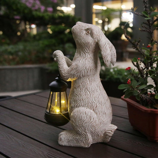 Garden Statues Rabbit with Solar Lights- Bunny Figurine Outdoor Rabbit Fall Decor for Home Lawn,Balcony-Yard Art Garden&Patio Whimsical Decor,Unique Housewarming&Birthday Gifts for Women Mom