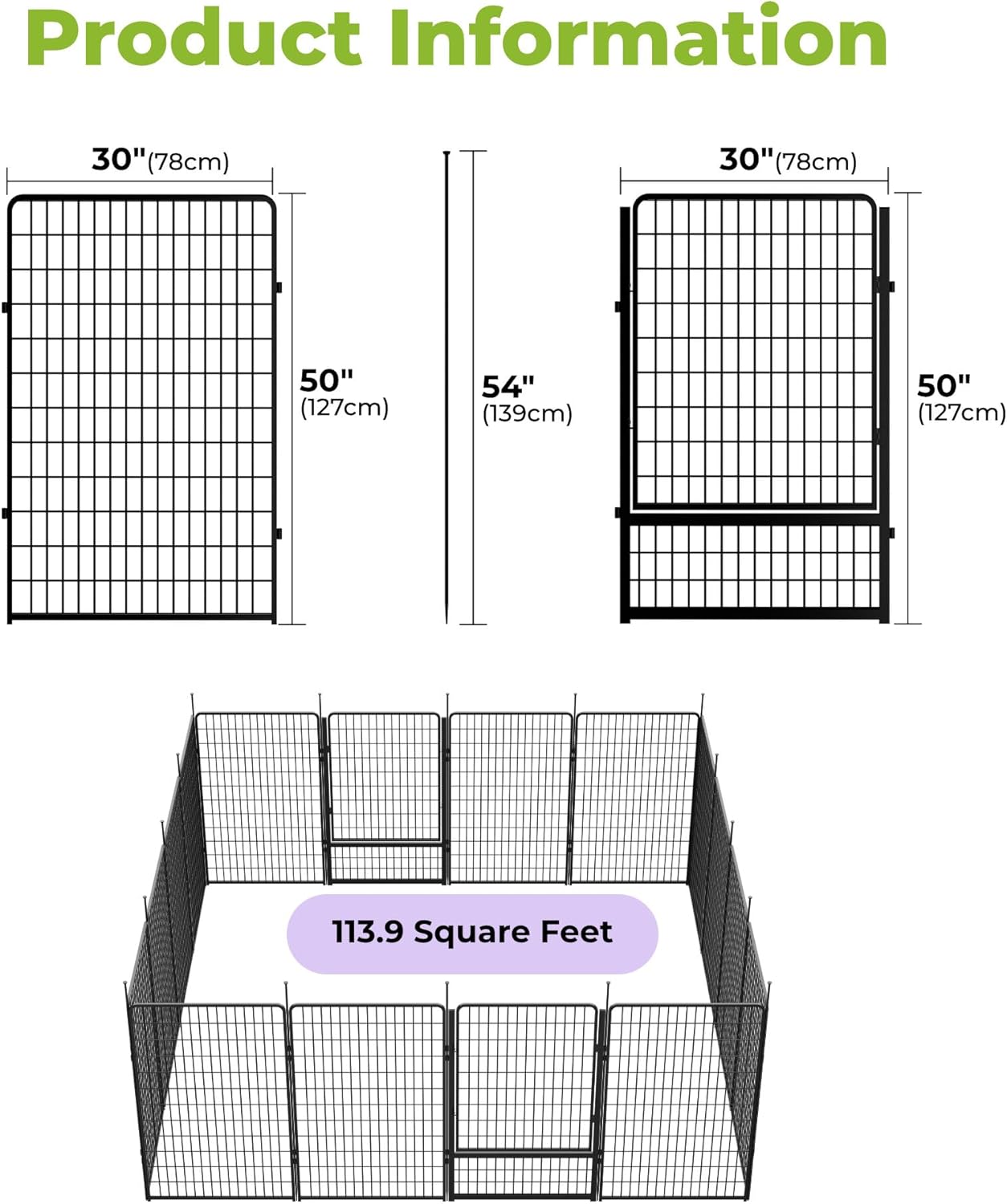 Decorative Garden Fence with Gate 50 in(H) x 40.9 ft(L) 16 Panels, Heavy Duty Metal Animal Barrier Fence for Yard, Flower Bed Fencing, Garden Border Fence, Easy Set Up, Black