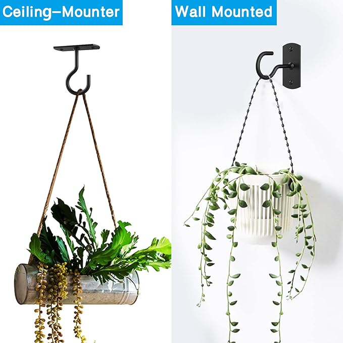 Ceiling Hooks for Hanging Plants 4Pack 4in for Plants,Lights,Planters,Lanterns,Hanging Bird Feeders,Wind Chimes,Indoor&Outdoor Decoration Hooks Black