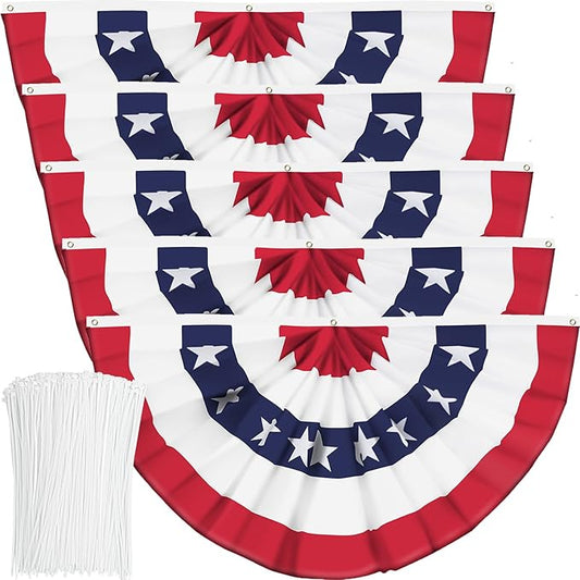 USA Pleated Fan Flag American US Bunting Flag Patriotic Half Fan Banner Flag with Canvas Header and Brass Grommets for 4th of July Memorial Day Indoor Outdoor Decoration (5, 1.5x3 Feet)