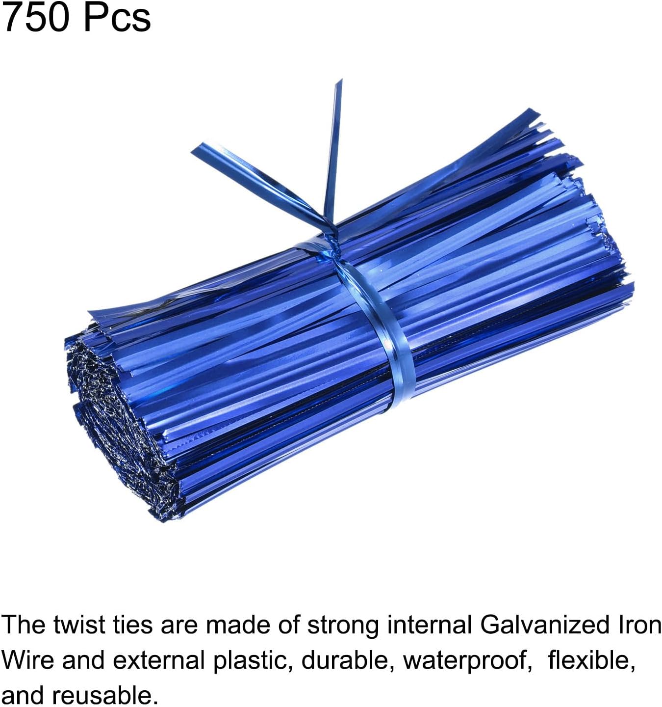 MECCANIXITY Foil Twist Ties 3" 8cm Metallic Plastic Closure Tie for Tying Bread, Candy, Cookies, Gift Bags Arts Crafts Ties Blue Pack of 750