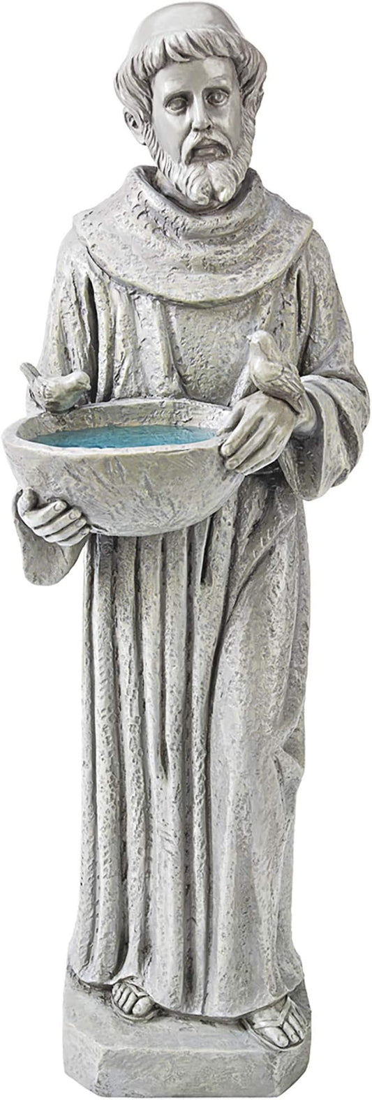 Design Toscano Nature's Nurturer Francis Assisi Religious Garden Decor Statue Bird Bath Feeder, Small, 20 inch, Cast Stone Resin, Antique Stone Finish