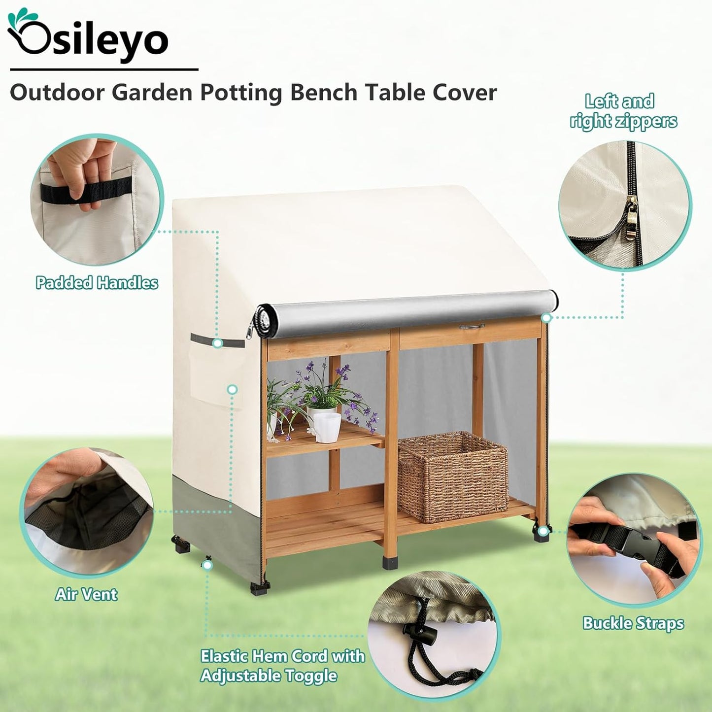 Outdoor Garden Potting Bench Table Cover with Split Zipper,Heavy 600D Duty Waterproof Anti-UV All Weather Protection,47" x 20" x 47" -Beige