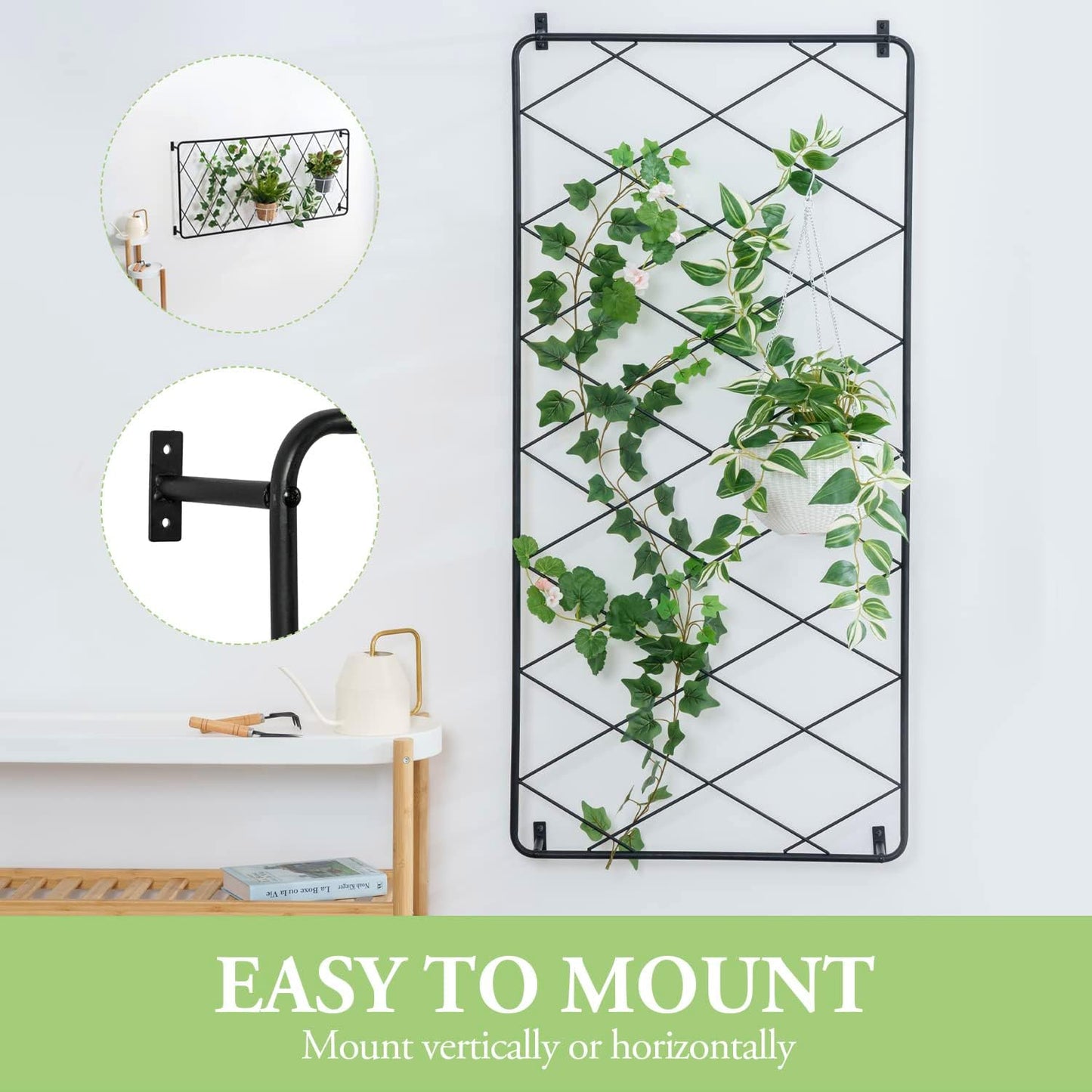 MyGift 50"x24" Wall Mounted Garden Trellis, Black Metal Lattice Panels for Outside, Hanging Lattice Support Frame for Outdoor or Indoor Climbing Plants, 1 Panel