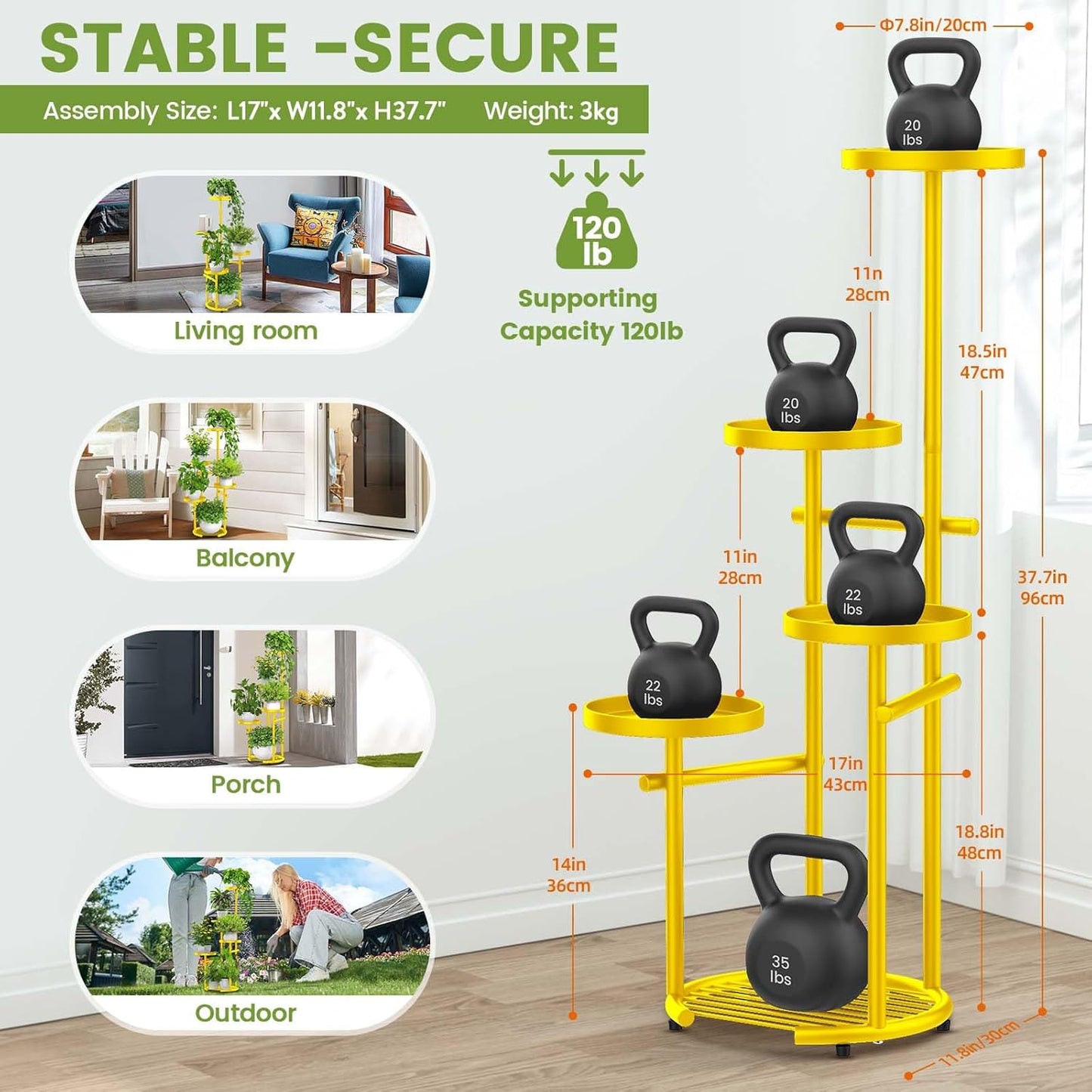 TOSKING 5 Tier Metal Plant Stand Indoor， Plant Shelf, Corner Shelf Flower Pot Stand for Outdoor Plant Stand for Living Room Balcony Garden Patio Bedroom (yellow, 38in)