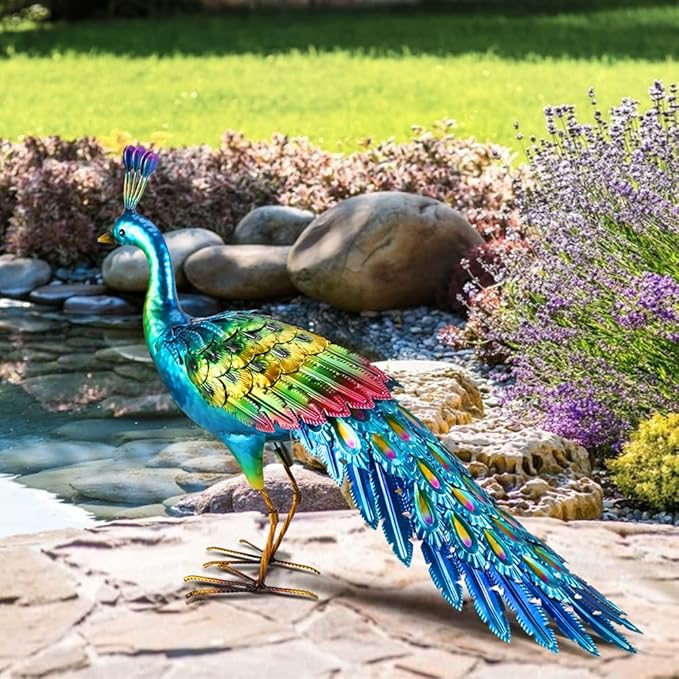 chisheen Peacock Statue Garden Decor Metal Peacock Yard Art Lawn Decoration Outdoor Sculpture for Women Mom