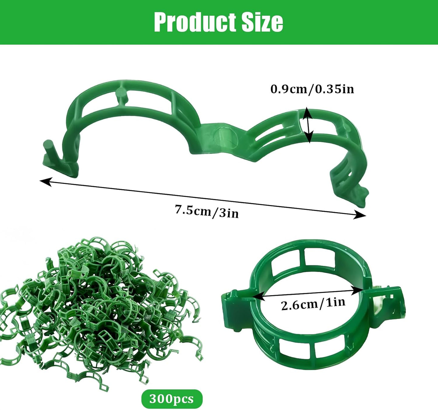 300 PCS Green Plant Fixing Clips,Plant Support Clips, Tomato Clips, Plastic Trellis Clips,Garden Clip for Fixing Stem and Vine