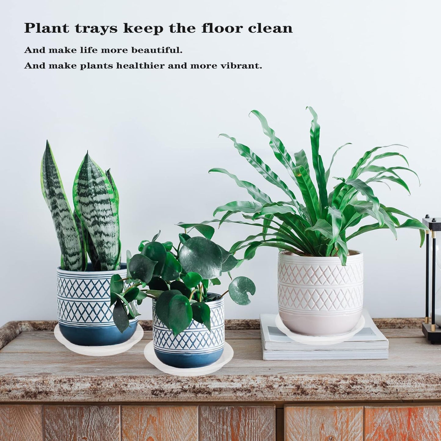 4 Pack of 16 inch Plant Saucer, Large Plant Tray, Heavy Sturdy Plant Drainage Tray for Indoors, Bird Bath Bowls, Sturdy Plastic Pot Tray for Planter (Clear)