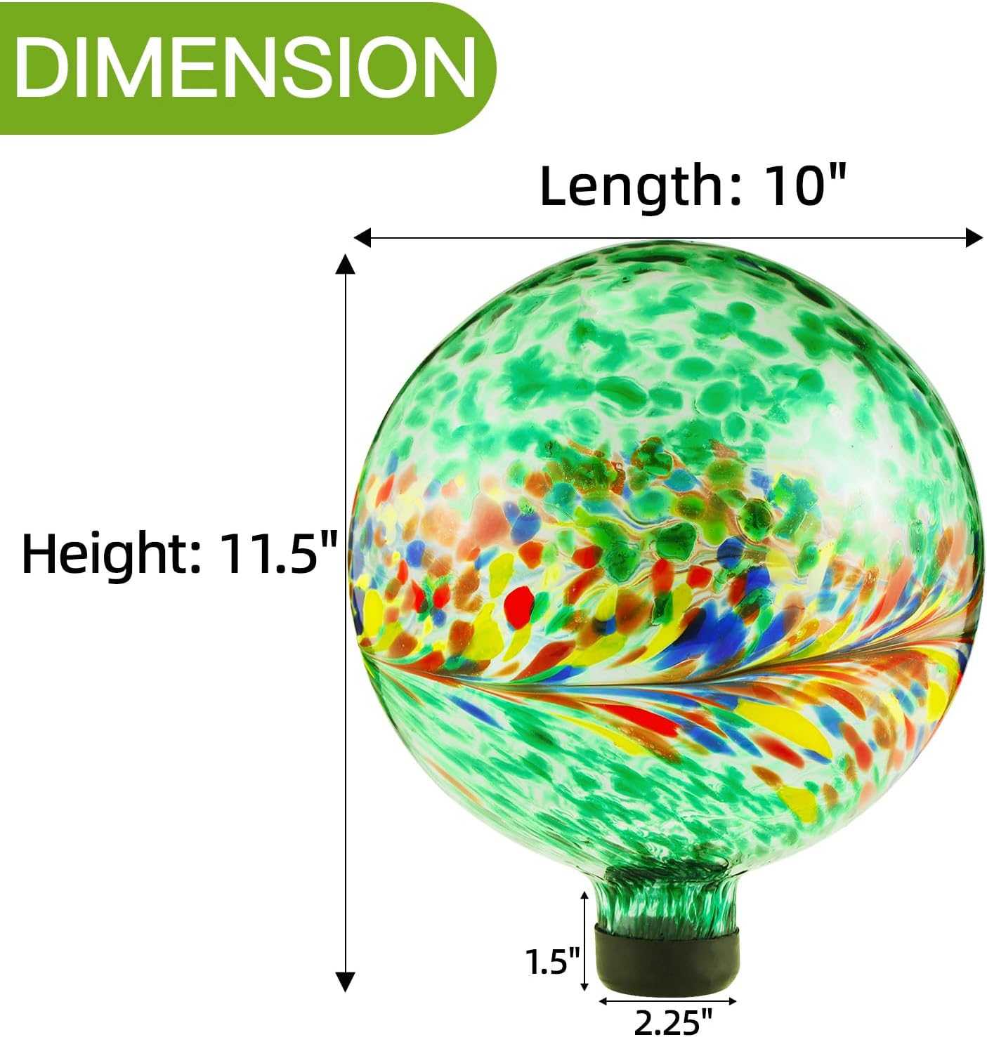 VOREEN 10-Inch Glass Gazing Ball, Outdoor Gazing Globe, Handmade Reflective Ball Yard Decoration for Homes, Patio, Lawn and Gardens, Gift for Mom Wife Friend, Phoenix Tail Design, Green