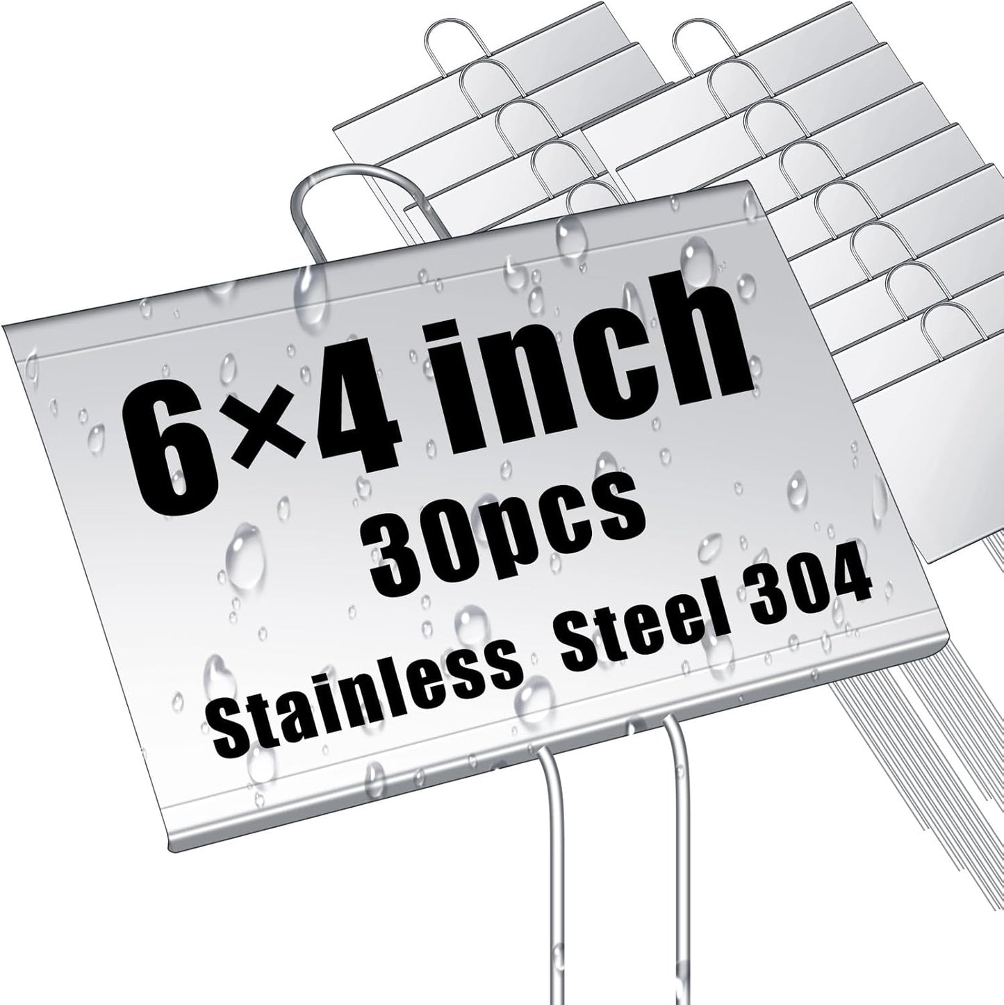 Landhoow 30 Pcs Large Garden Plant Markers Metal Plant Labels Sign 4'' x 6'' with 11'' Stake Weatherproof Waterproof Garden Sign for Outdoor Seedlings Herbs Vegetable Greenhouse, Sliver