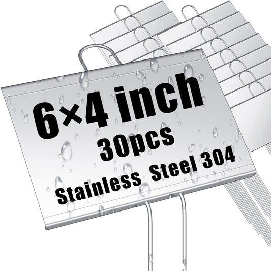 Landhoow 30 Pcs Large Garden Plant Markers Metal Plant Labels Sign 4'' x 6'' with 11'' Stake Weatherproof Waterproof Garden Sign for Outdoor Seedlings Herbs Vegetable Greenhouse, Sliver